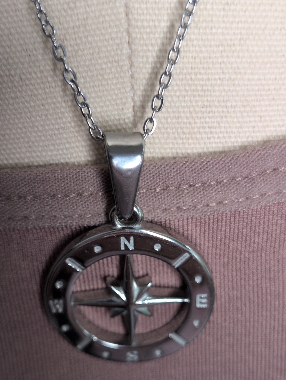 Silver Tone Compass Rose Starburst Pendant Long Chain Necklace - Picture 3 of 5